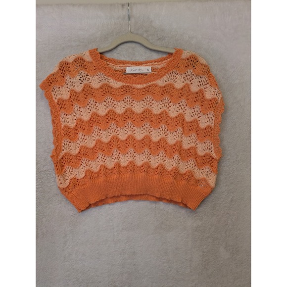 Knit Mix Sweaters - Knit Mix Sweater Vest Women's S Orange Chevron Cropped Boho